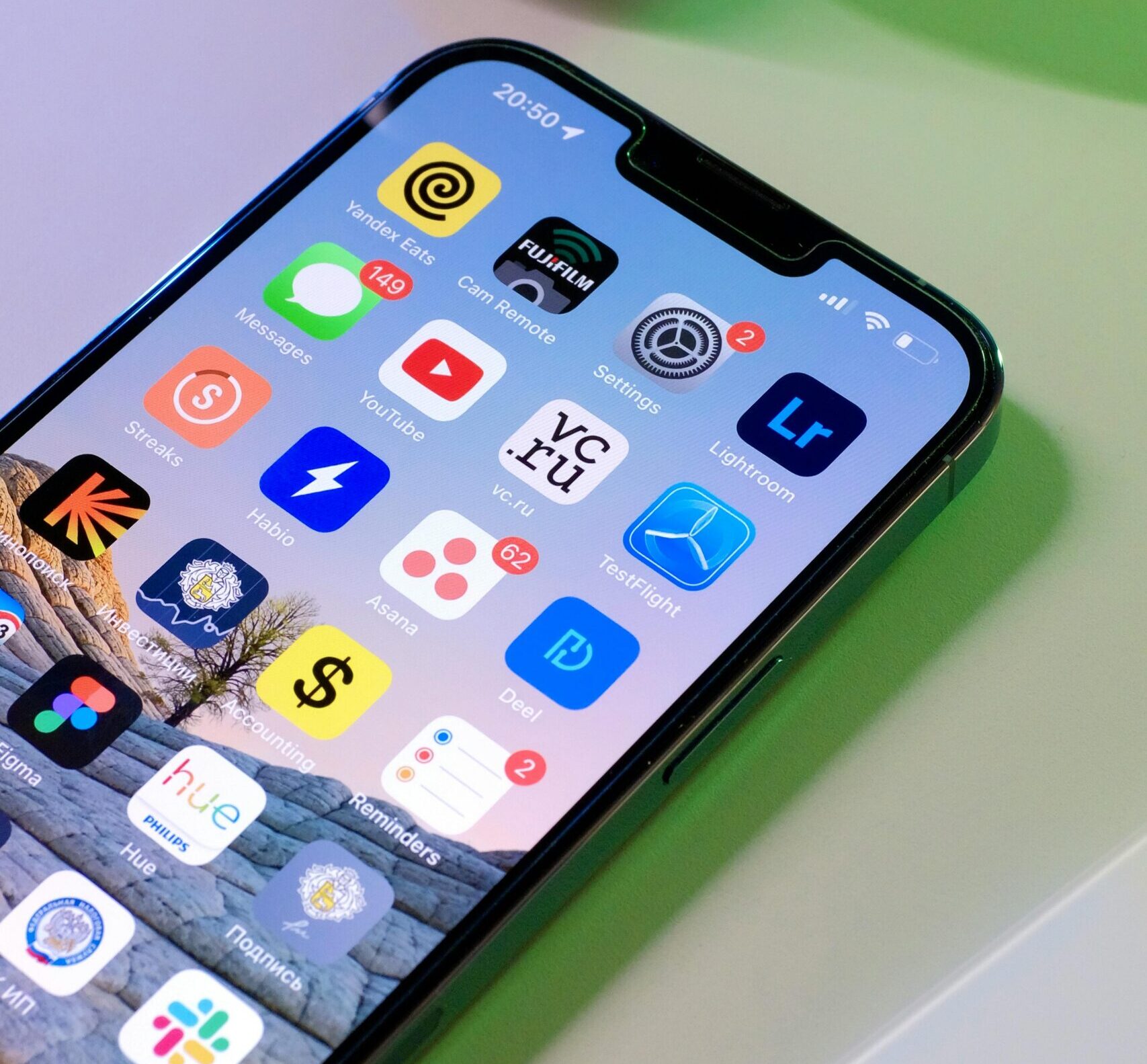 Close-up of a smartphone screen showcasing popular apps, ideal for tech and lifestyle themes.